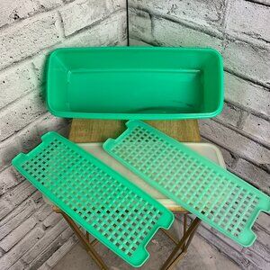 Tupperware Vegetable Crisper Celery Keeper Jadeite Green 2 Trays Lid #784 Retro